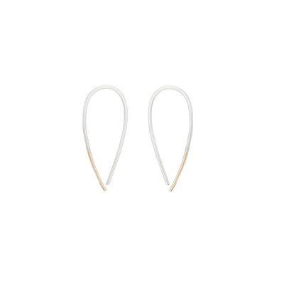 E324s.yg Small Two-Toned Mixed Metal Teardrop Pull-Through Earrings in Sterling Silver and Yellow Gold