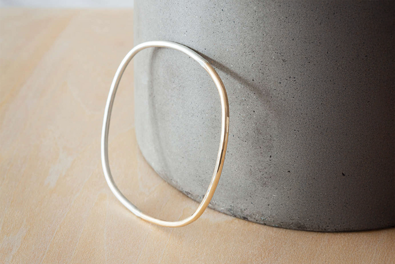 B99s.yg Thick Silver & Yellow Gold Square Bangle Bracelet in Sterling Silver and Yellow Gold