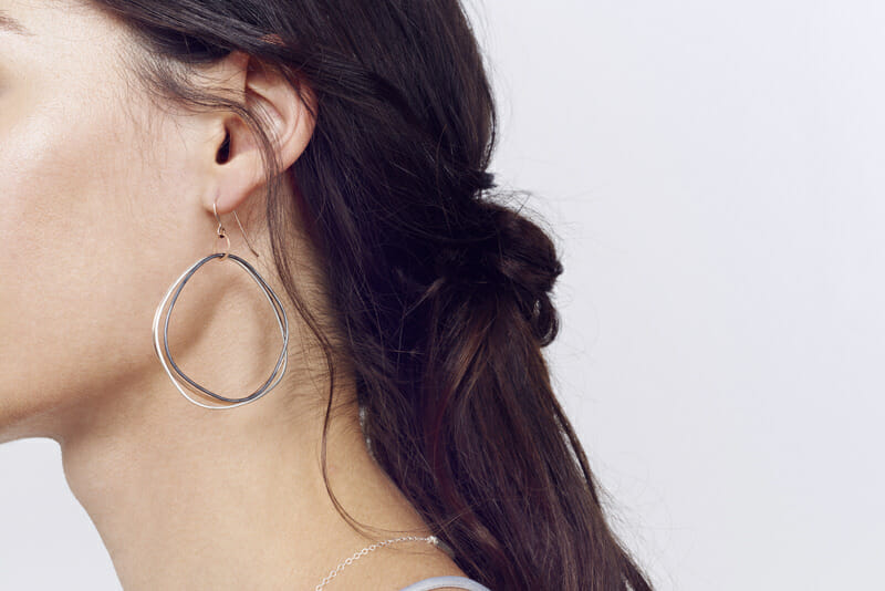 E315t.yg Organic Circle Multi-Loop Tri-Toned Earrings in Yellow Gold, Sterling Silver and Black Oxidized Silver